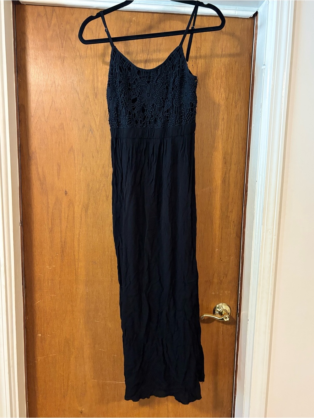 Time and Tru Black Crochet-Top Maxi Dress